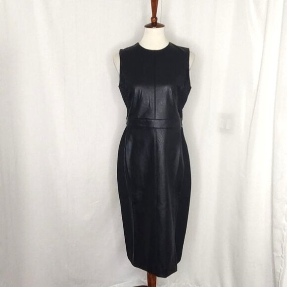 SPANX Dress Black Leather Like Combo Fitted M Delux Sheath Sleeveless 2039 - Picture 7 of 16
